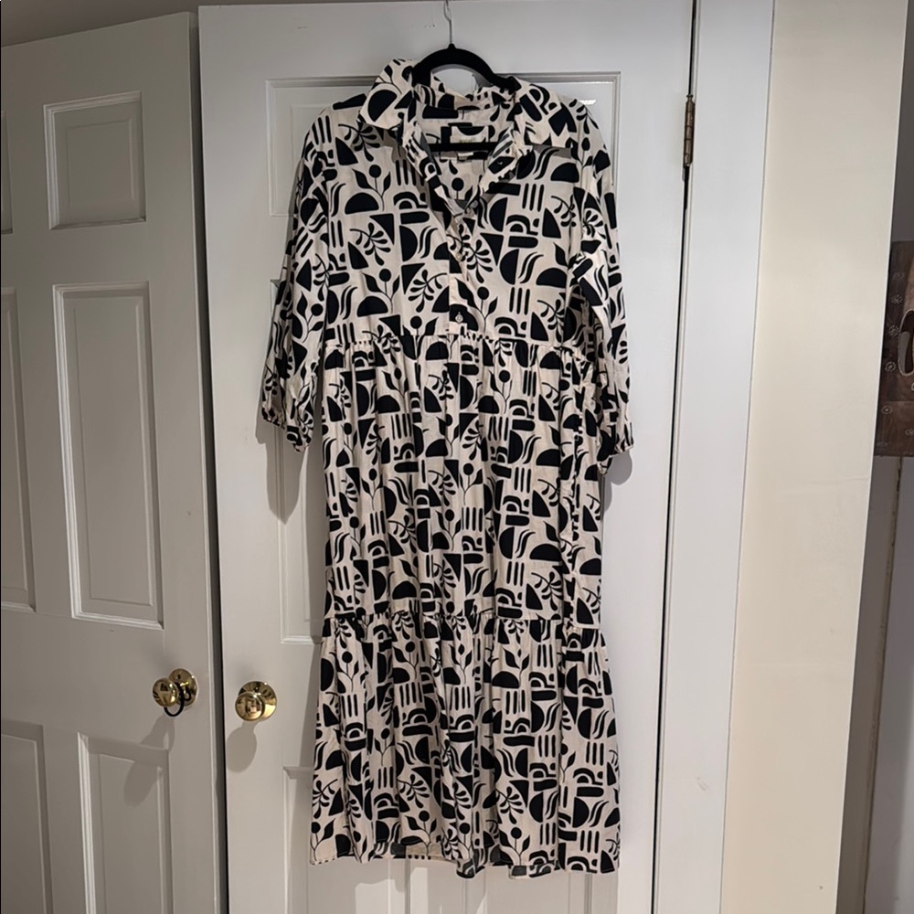 Anthropologie Maeve Black and White Patterned Dress